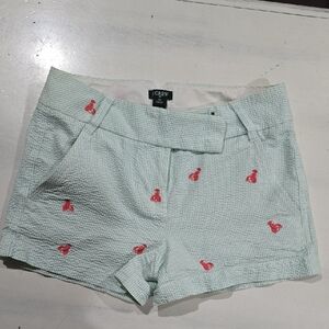 J. Crew Mint Seersucker Shorts with Pink Embroidered Lobsters
